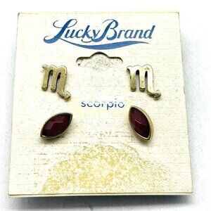 Lucky Brand Scorpio Zodiac Earrings Set Gold Tone Red Stones Pierced Signed